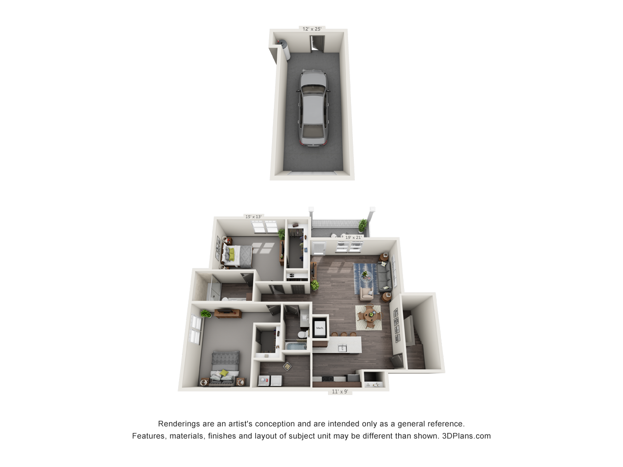 Floor plan for 2 beds, 2 baths, 1494 sqft